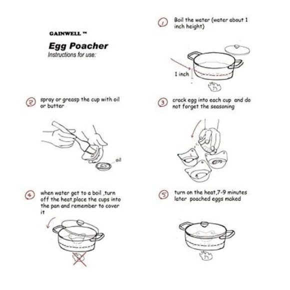 Set of 4 Stovetop Silicone Egg Poacher Molds/Cups by Gainwell #28B - Picture 7 of 9